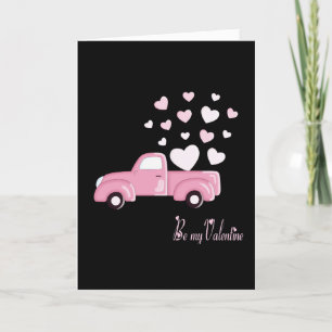 Cute pink pickup truck, be my Valentine Holiday Card