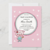 Cute Pink Pig Baby Shower Invitation