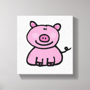 Cute Pink Pig Cartoon Canvas Print