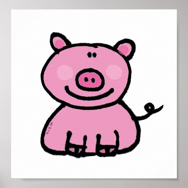Cute Pink Pig Cartoon Poster (Front)