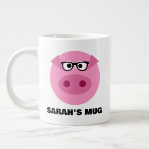 Cute pink pig cartoon with glasses funny custom large coffee mug