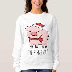 Cute Pink Pig Christmas Vibes Minimalist Sweatshirt
