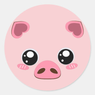 Cute pink Pig Classic Round Sticker
