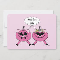 Cute Pink Pig Couple Save the Date | Back Photo
