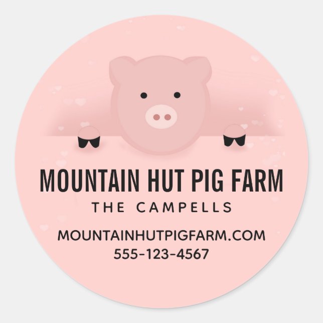 Cute Pink Pig Cute Farm Animal Business Classic Round Sticker (Front)