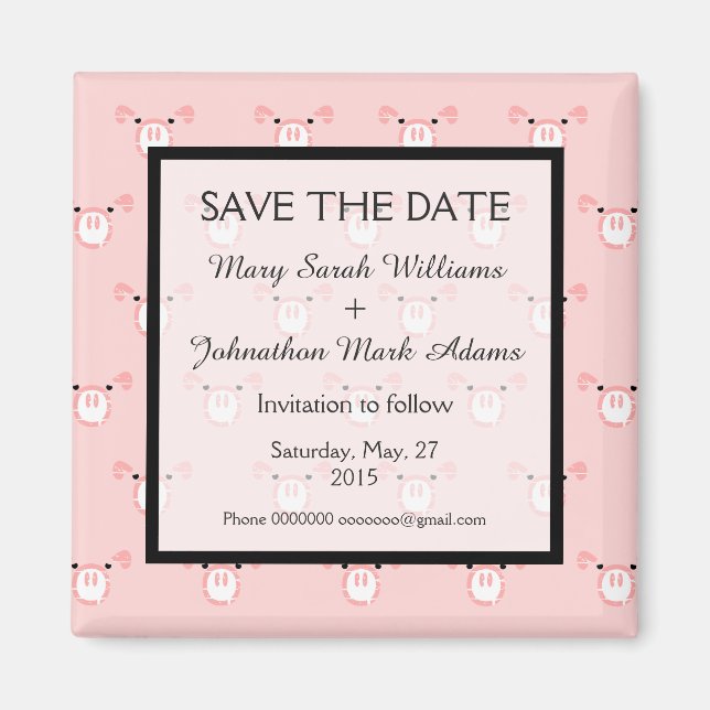 Cute Pink Pig Face Fun Wedding Save The Date Magnet (Front)