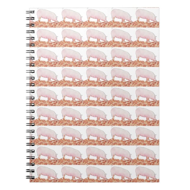 Cute Pink Pig in Mud Funny Watercolour Animal Art Spiral Notebook (Front)