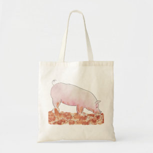 Cute Pink Pig in Mud Funny Watercolour Animal Art Tote Bag