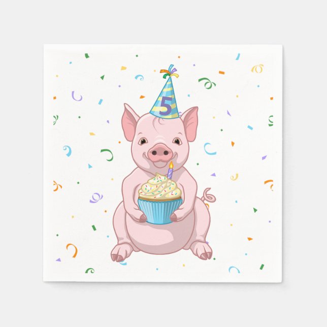 Cute Pink Pig Kids Birthday Party Animal Cake Hat Napkin (Front)