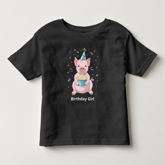 Cute Pink Pig Kids Birthday Party Animal Cake Hat Toddler T-Shirt (Front)
