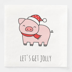 Cute Pink Pig Lets Get Jolly Minimalist Christmas Napkin