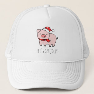 Cute Pink Pig Lets Get Jolly Minimalist Christmas Trucker Hat