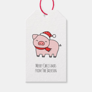 Cute Pink Pig Merry Christmas Simple Minimalist Gift Tags