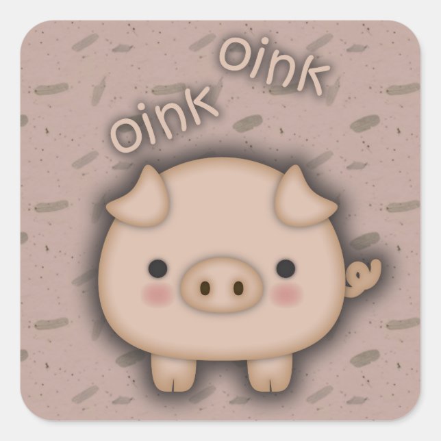 Cute Pink Pig Oink Pink Background Square Sticker (Front)