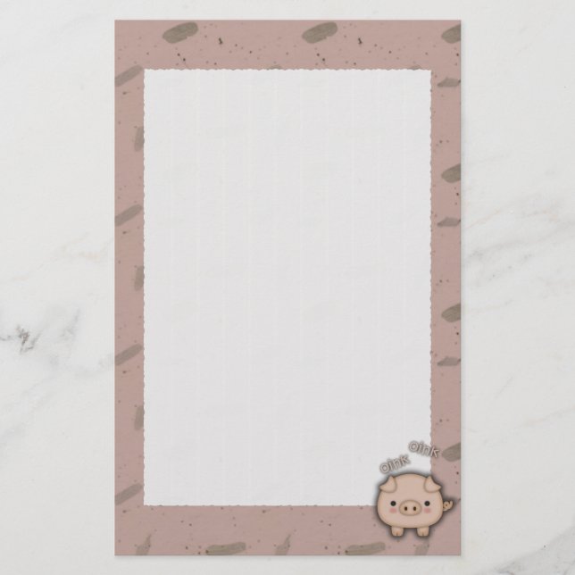 Cute Pink Pig Oink Pink Background Stationery (Front)