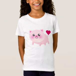 Cute Pink Pig on Black T-Shirt