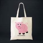 Cute Pink Pig Personalised Adorable Piggy Tote Bag<br><div class="desc">Cute Pink Pig Personalised Adorable Piggy Tote Bag. Sweet pink pig with curly tail and pig nose in pink, black and white with name in black font. Pig tote bag available in many styles and sizes perfect for Halloween trick or treating, Easter Egg hunts or just for fun. Personalise with...</div>