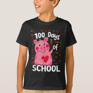 Cute Pink Pig With Heart 100 Days Of School 100th T-Shirt