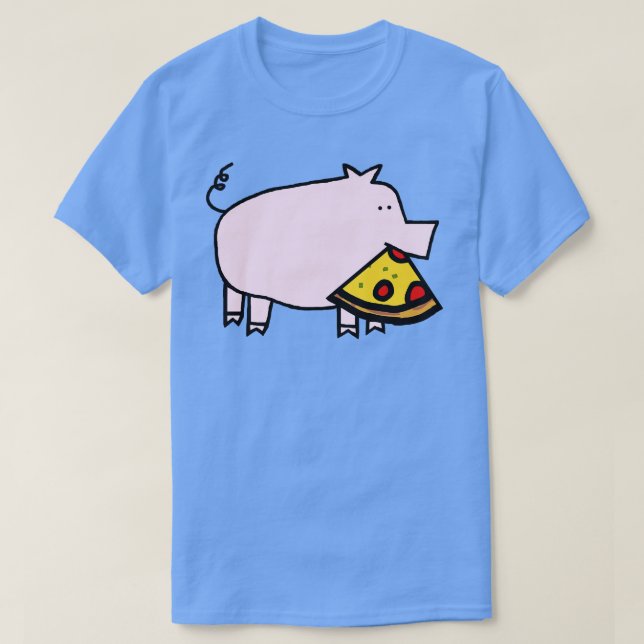 Cute Pink Pig with Pepperoni Pizza Slice in Mouth T-Shirt (Design Front)