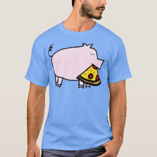Cute Pink Pig with Pepperoni Pizza Slice in Mouth T-Shirt