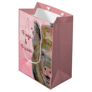 Cute Pink Piggy Hogs and Kisses Pastel Drawing Medium Gift Bag