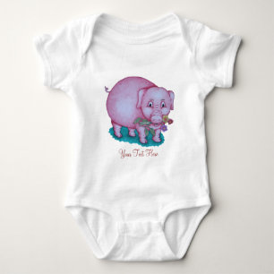 Cute pink piggy with colourful flowers farm animal baby bodysuit