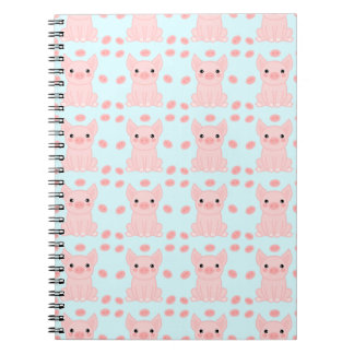 Cute Pink Piglet Blue Pattern Notebook