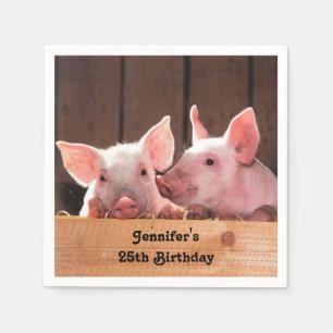 Cute Pink Piglets Animal Photograph Birthday Napkin