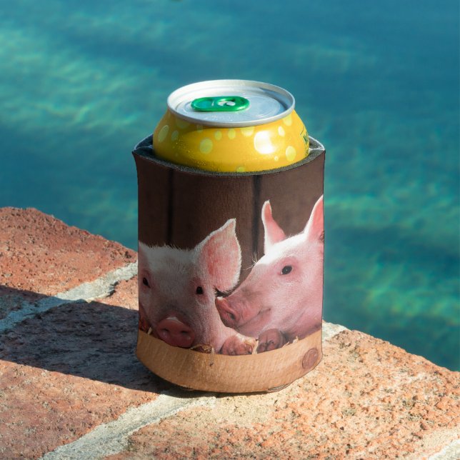 Cute Pink Piglets Animal Photograph Can Cooler (In Situ Pool)