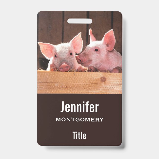 Cute Pink Piglets Animal Photograph ID Badge (Front)