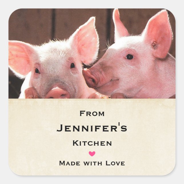 Cute Pink Piglets Animal Photograph Kitchen Square Sticker (Front)