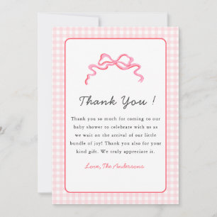 Cute Pink Pink Bow Baby Girl Thank You Card