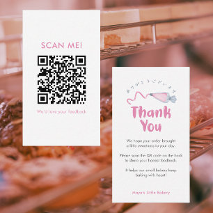 Cute Pink Piping Bag Leave a Review QR Code Business Card