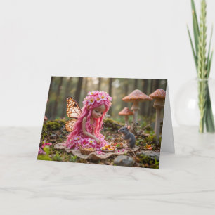 Cute Pink Pixie and Mouse Picnic Card