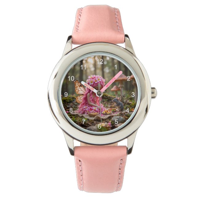 Cute Pink Pixie and Mouse Picnic Watch (Front)