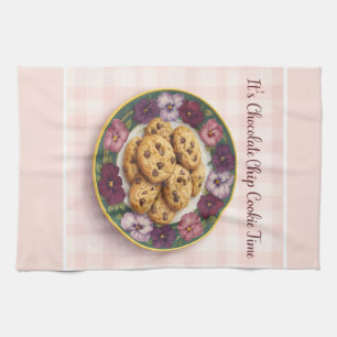 Cute Pink Plaid Baking Cookie Time Tea Towel