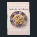 Cute Pink Plaid Baking Cookie Time  Tea Towel<br><div class="desc">Bring sweet cottage charm into your kitchen with this cute pink-plaid “Cookie Time” tea towel. The perfect gift for bakers, cookie lovers, and anyone who adores cosy, nostalgic kitchen décor. Bring charm and nostalgia into your kitchen with this sweet pink-plaid “Cookie Time” tea towel. A vintage pansy plate filled with...</div>