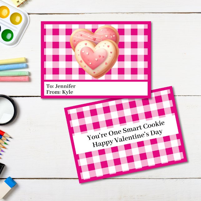 Cute Pink Plaid Cookie Classroom Valentine's Day Card (Creator Uploaded)