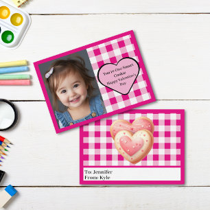 Cute Pink Plaid Cookie Photo Classroom Valentine Card