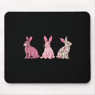 Cute Pink Plaid Leopard Flower Happy Easter Bunny  Mouse Pad