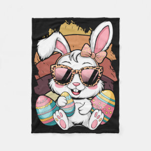 Cute Pink Plaid Pattern Easter Bunny Face Rabbit E Fleece Blanket