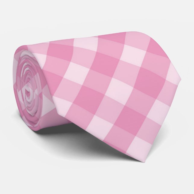 Cute pink plaid pattern tie (Rolled)