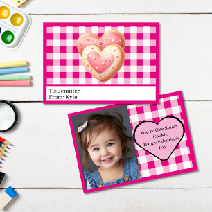 Cute Pink Plaid Photo Classroom Valentine Card