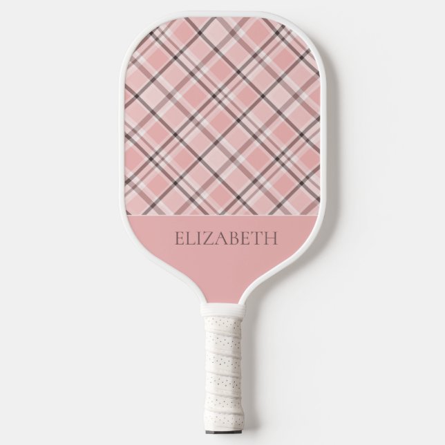 Cute Pink Plaid  Pickleball Paddle (Front)