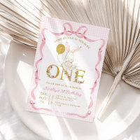 Cute Pink Plaid Wildflower Some Bunny 1st Birthday