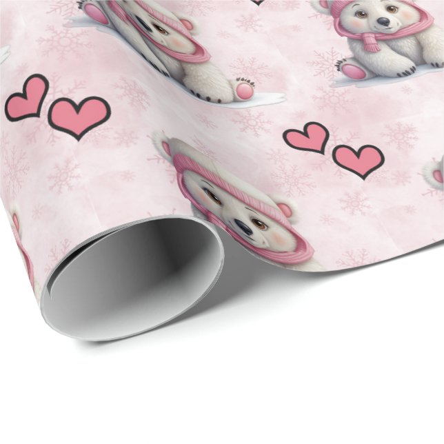 Cute pink polar bear wrapping Paper (Roll Corner)