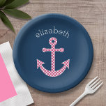 Cute Pink Polka Dot Anchor with Navy Custom Name<br><div class="desc">A trendy and elegant design with dots and preppy colours plus an area to add your name or monogram.</div>