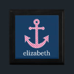 Cute Pink Polka Dot Anchor with Navy Custom Name Gift Box<br><div class="desc">A trendy and elegant design with dots and preppy colours plus an area to add your name or monogram.</div>