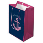Cute Pink Polka Dot Anchor with Navy Custom Name