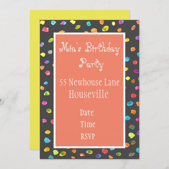 Cute pink polka dot art girl Party Invitation (Front/Back)